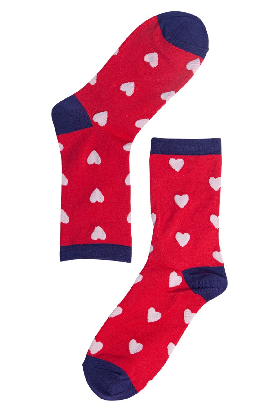 red, navy blue ankle socks with all over white love hearts