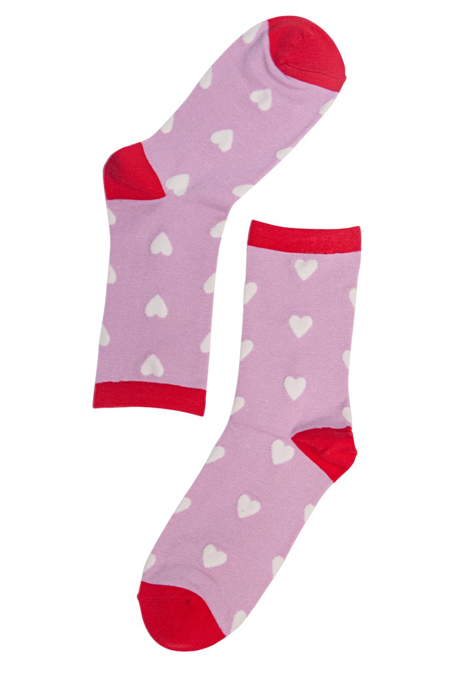pink bamboo socks with white love heart pattern