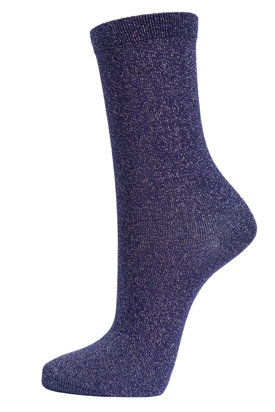 navy blue ankle socks with all over silver glitter shimmer