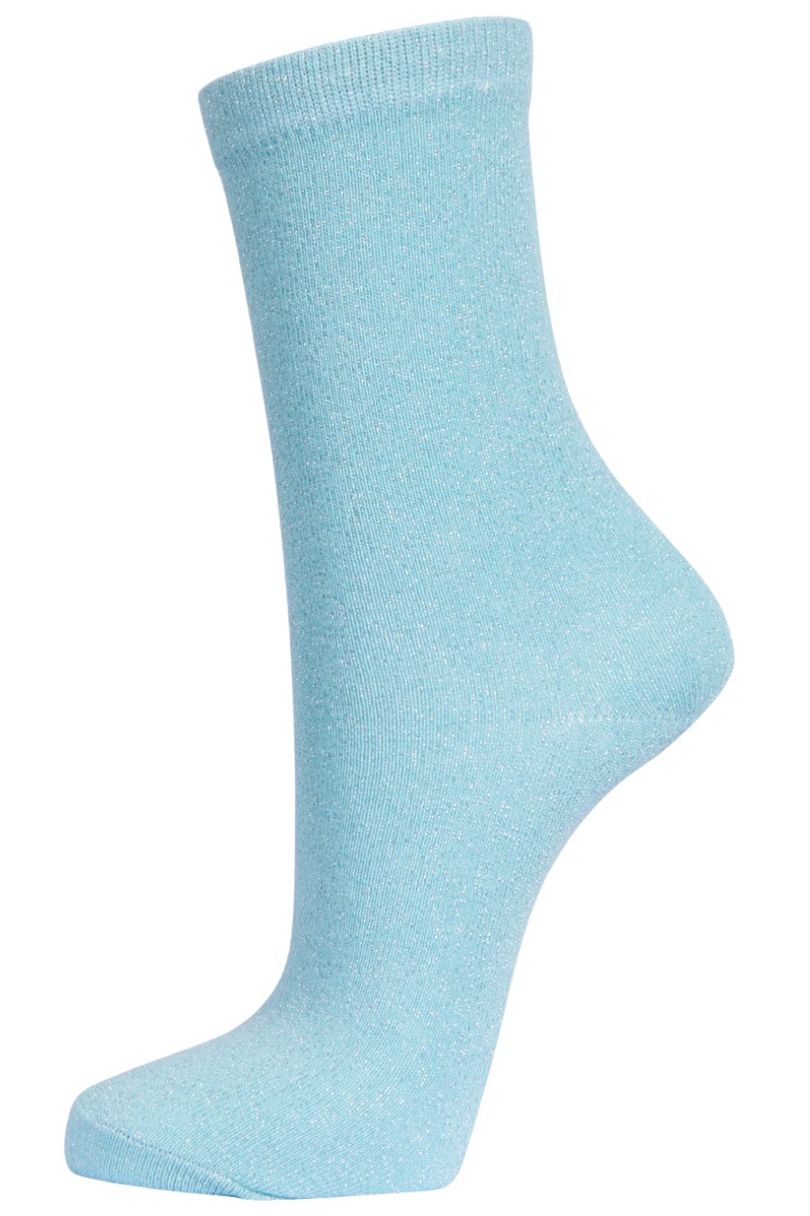 duck egg blue ankle socks with an all over silver glitter effect