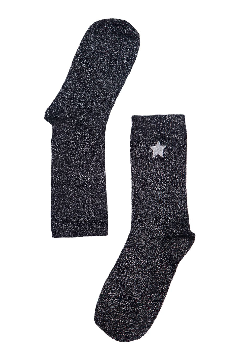 black silver glitter ankle socks with silver embroidered star