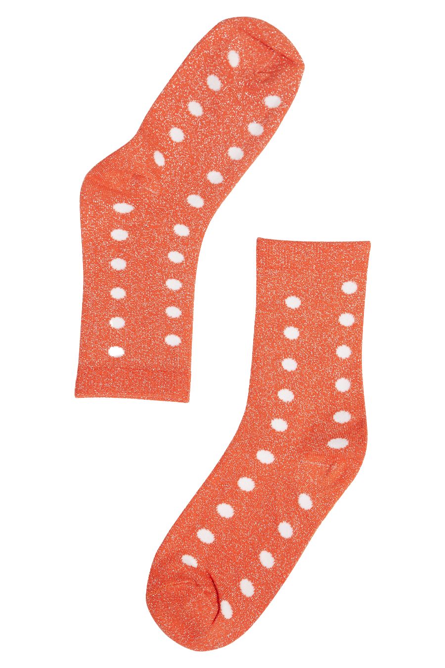 orange and white polka dot glitter ankle socks