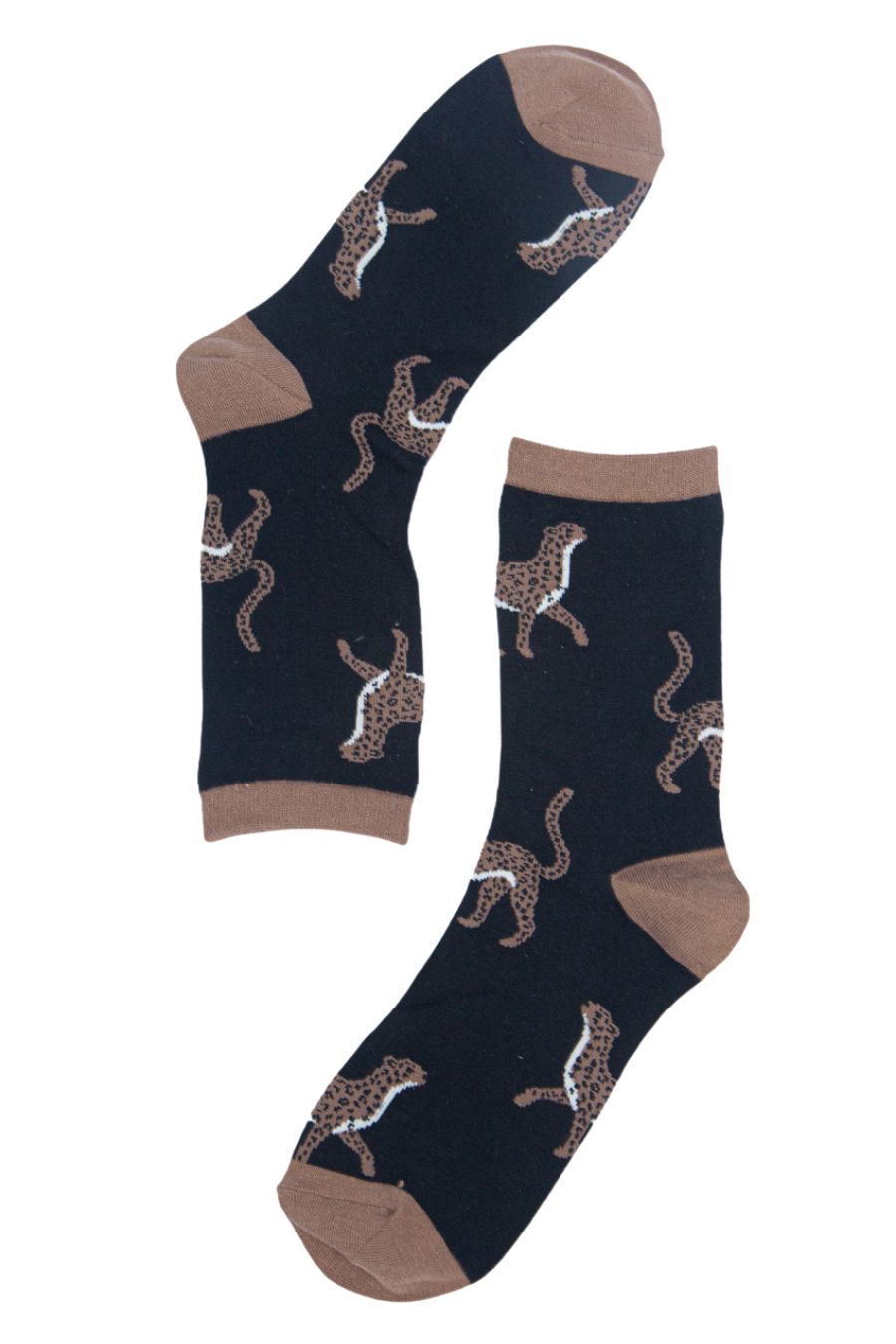 black bamboo socks with brown cheetahs