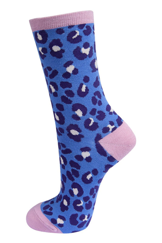 purple and pink leopard print ankle socks