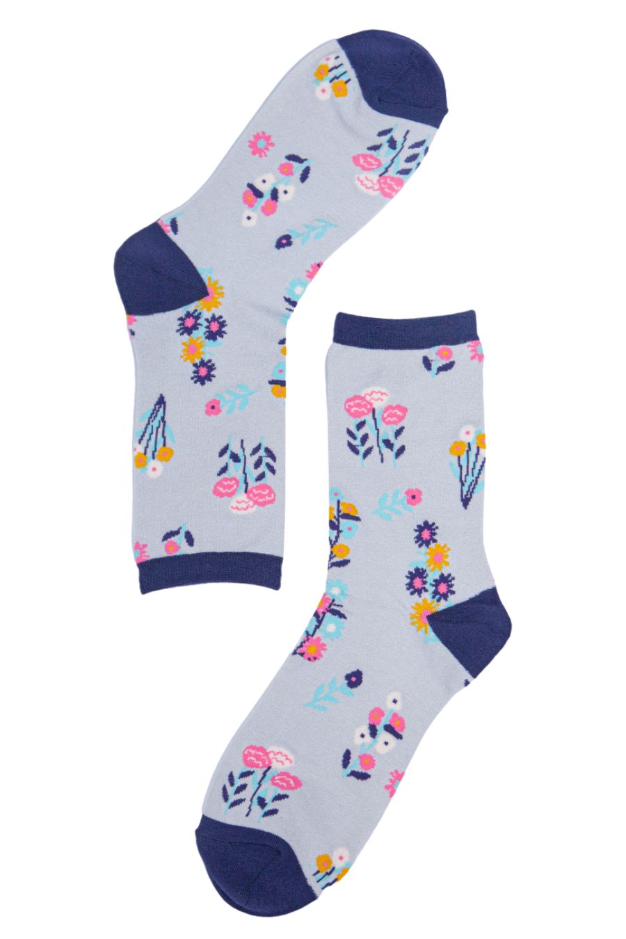 grey ankle socks with a colourful wild flower print