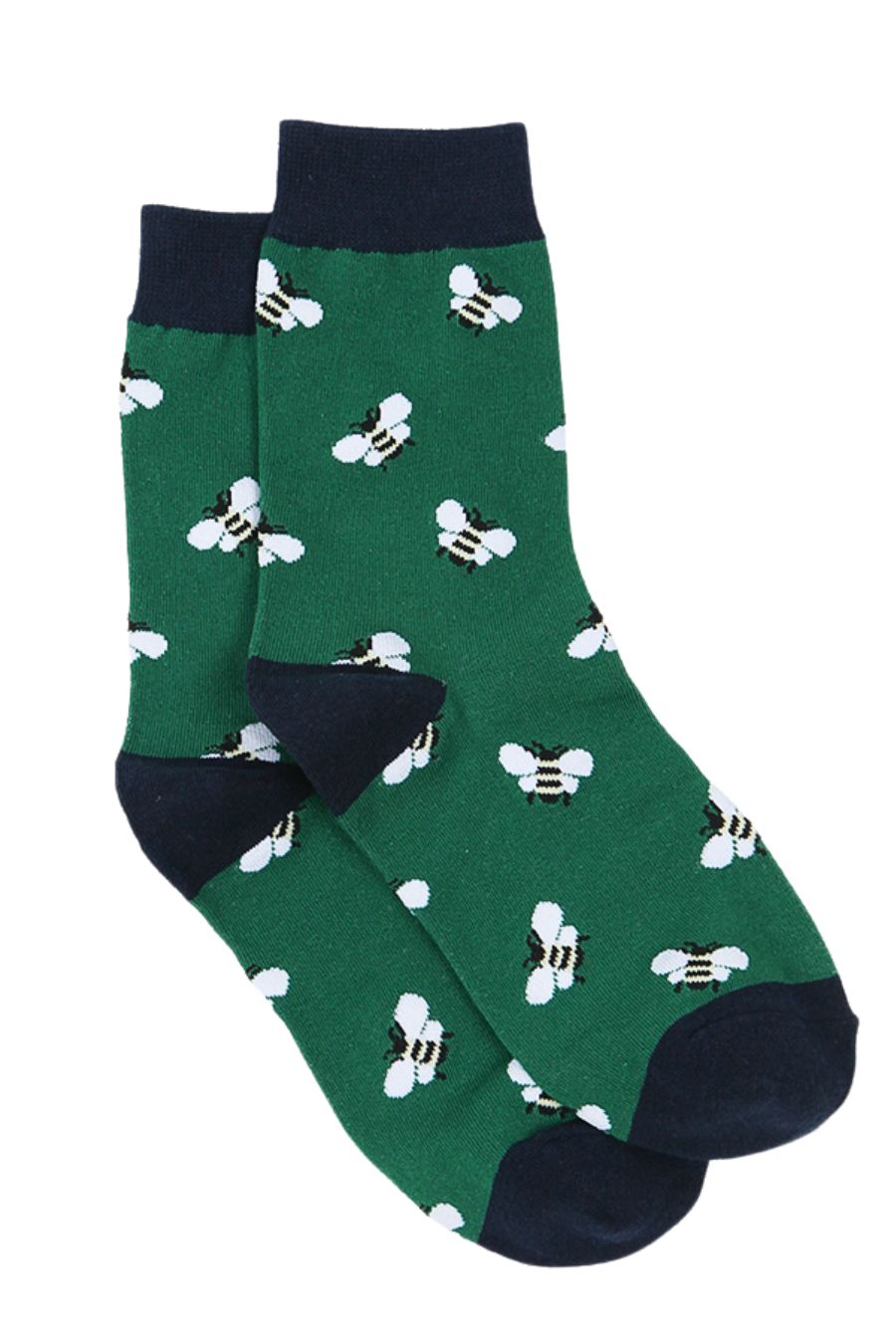 green ankle socks with an all over white bee pattern
