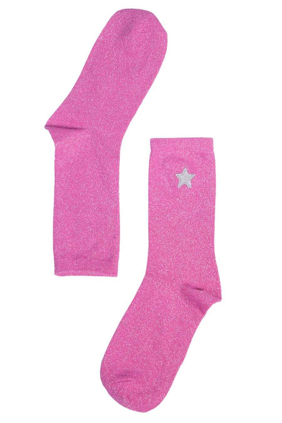 fuchsia and silver glitter socsk with silver embroidrered star