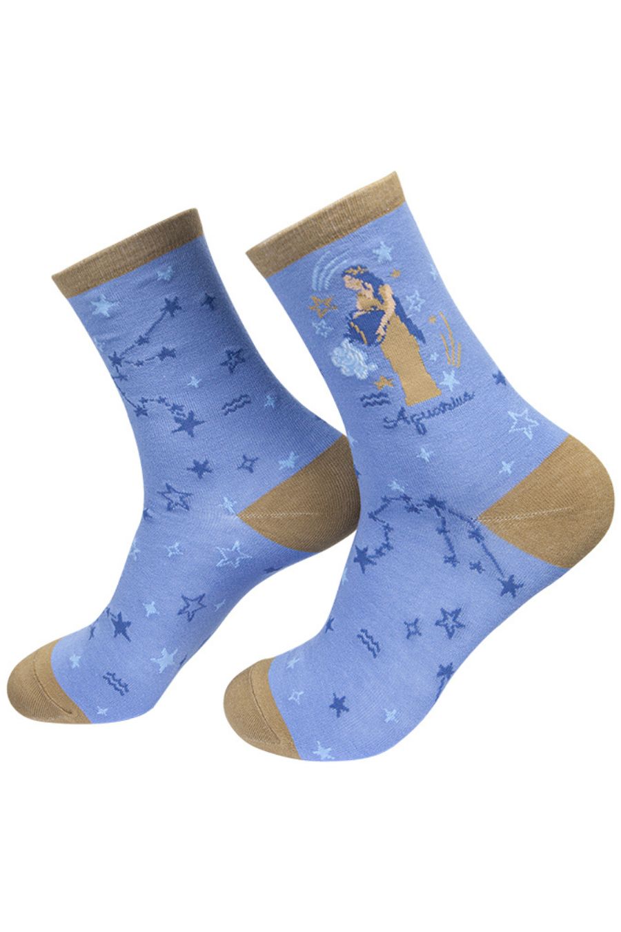 lilac bamboo ankle socks depicting the zodiac sign and constellation of aquarius