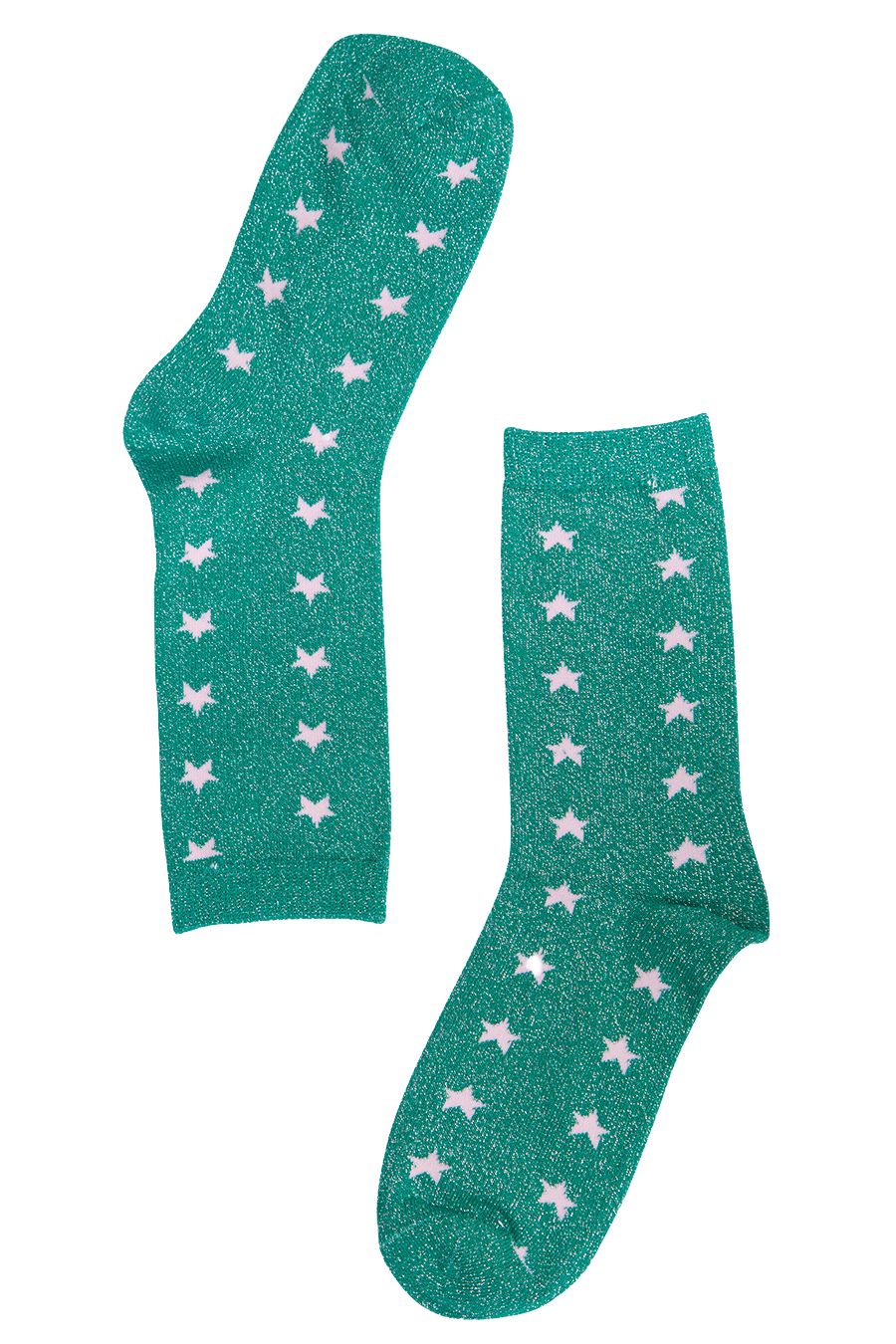green and pink star print glitter ankle socks