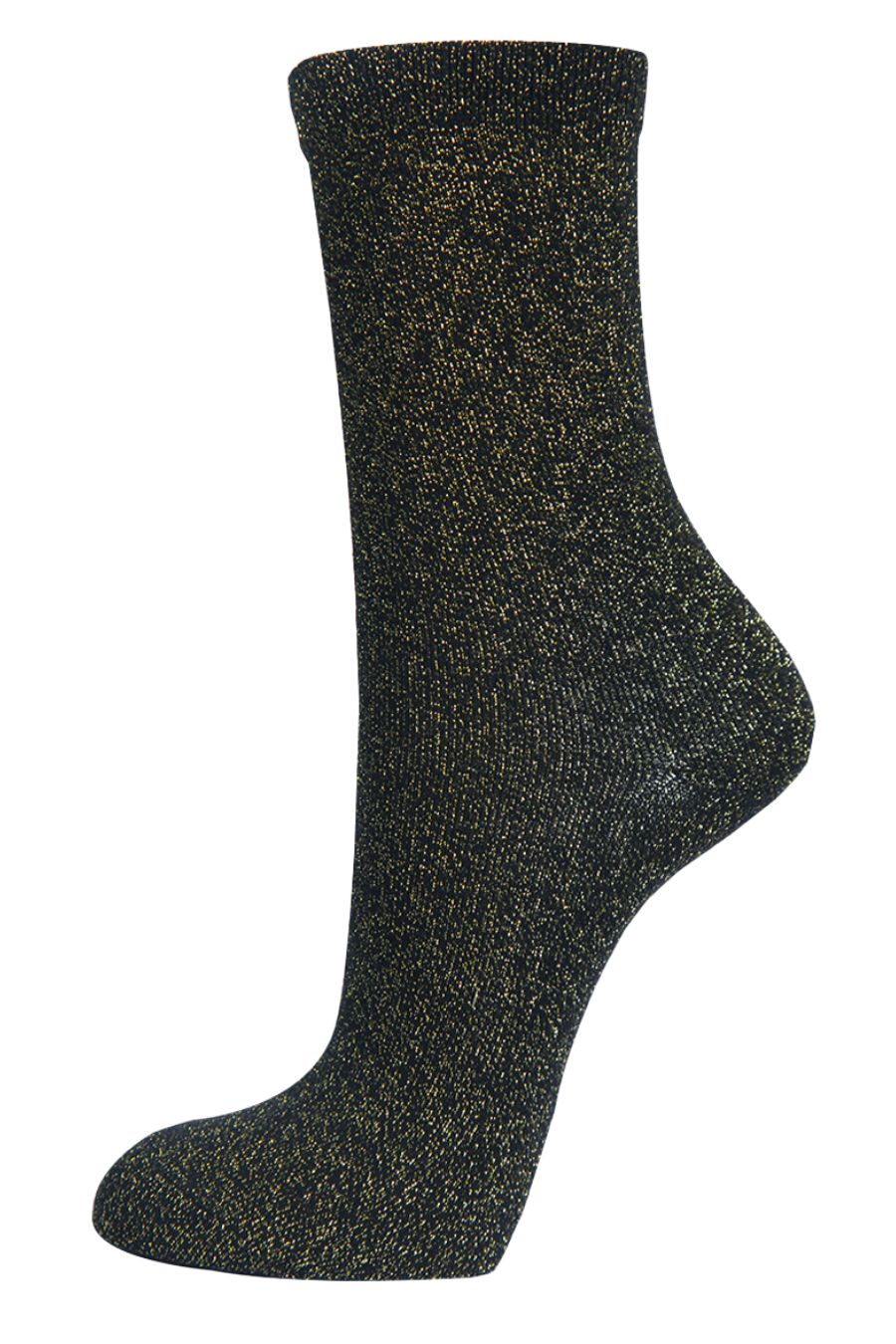 black ankle socks with an all over gold glitter effect