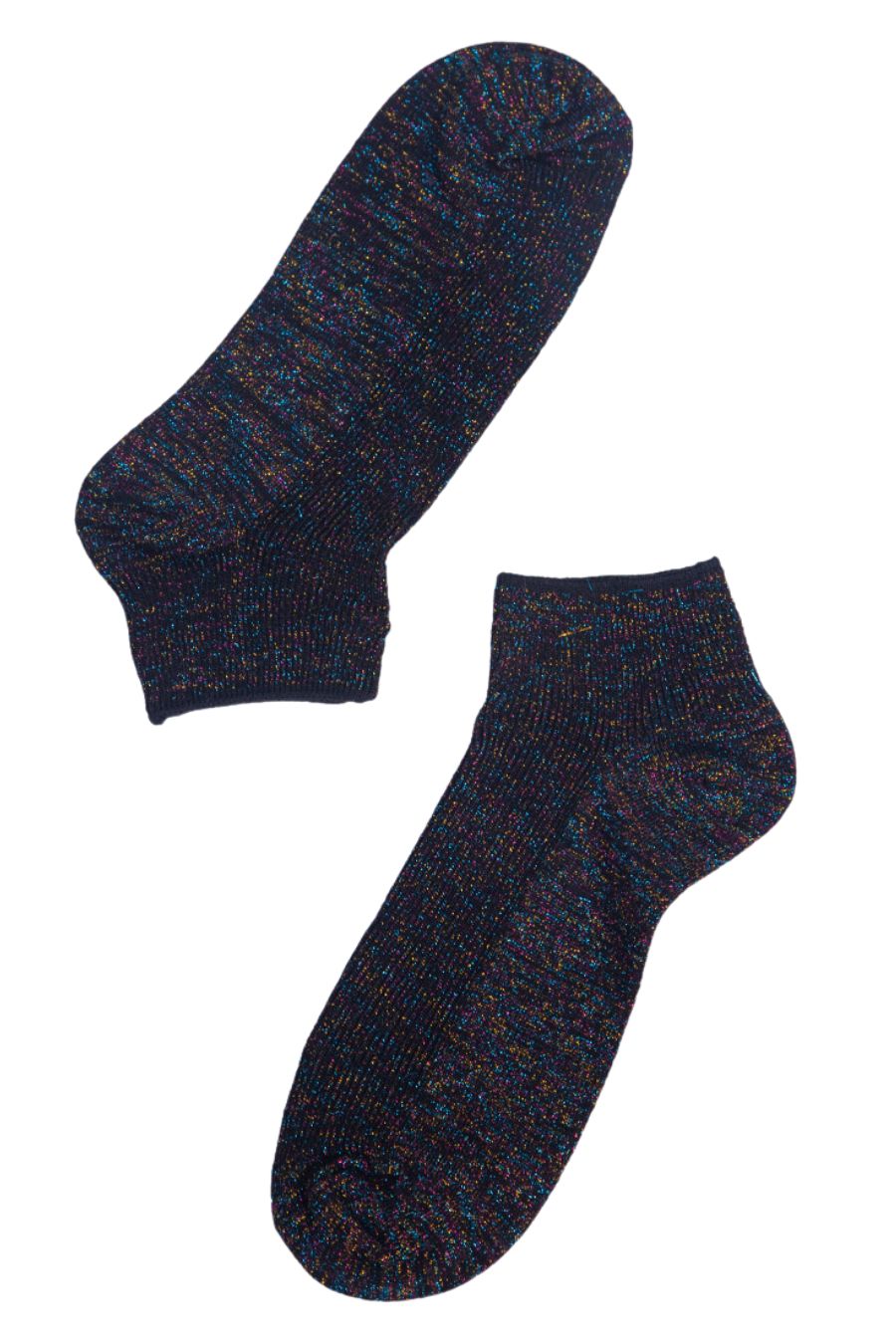 black and rainbow glitter women's anklet socks
