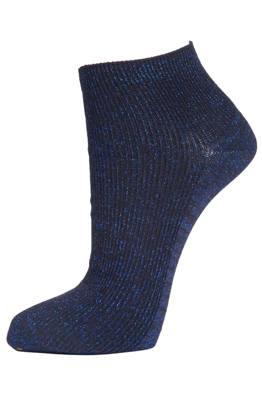 blue anklet socks with an all over royal blue glitter efffect