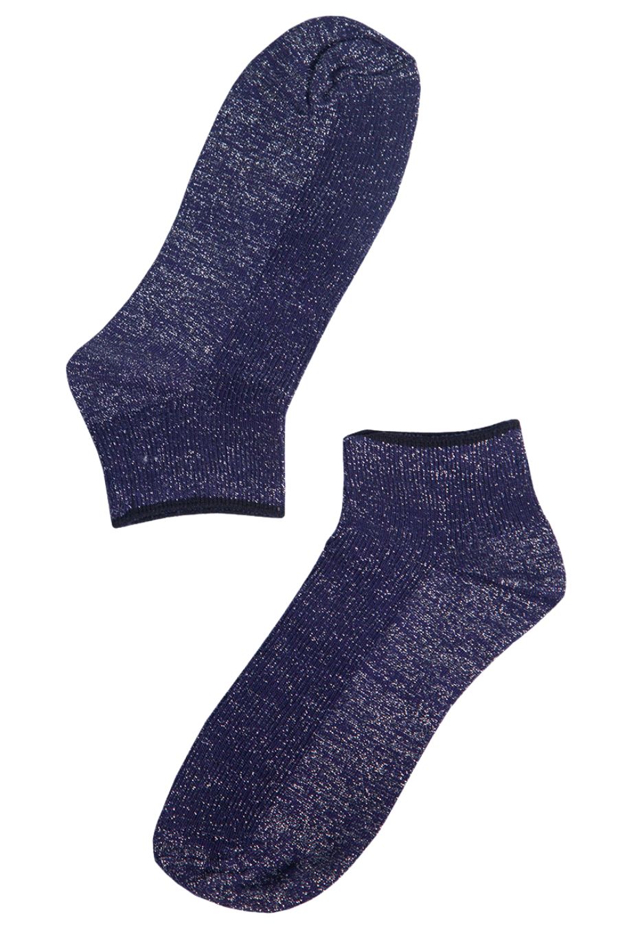 navy blue and silver glitter trainer socks