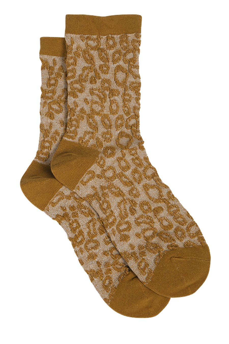 Womens Glitter Socks Leopard Print Silver Sparkly Ankle Socks Mustard