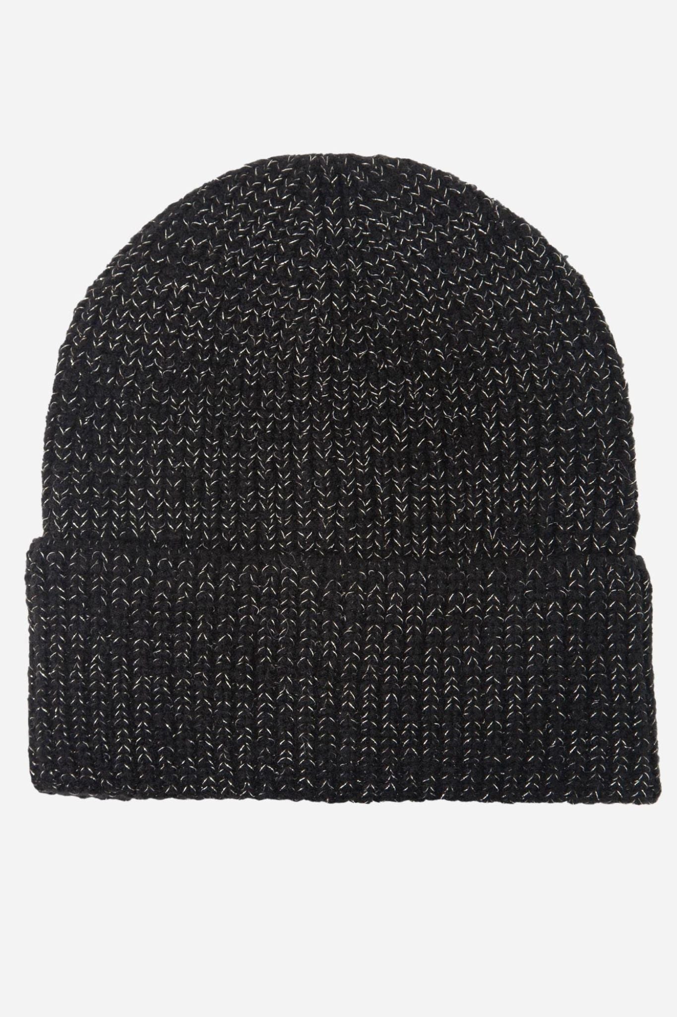 black beanie hat with metallic gold glitter thread throughout giving an all over gltiter effect